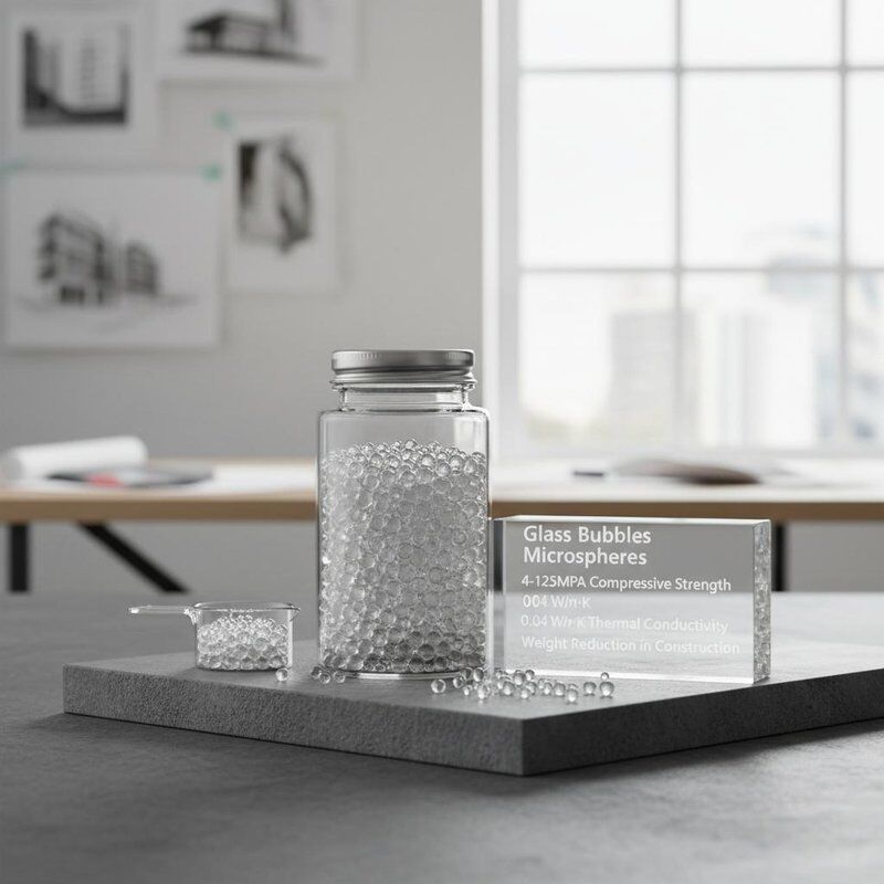 Szklane mikrosfery bąbelkowe o wytrzymałości na ściskanie 4-125 MPa i przewodności cieplnej 0,04 W/m·K do redukcji masy w budownictwie